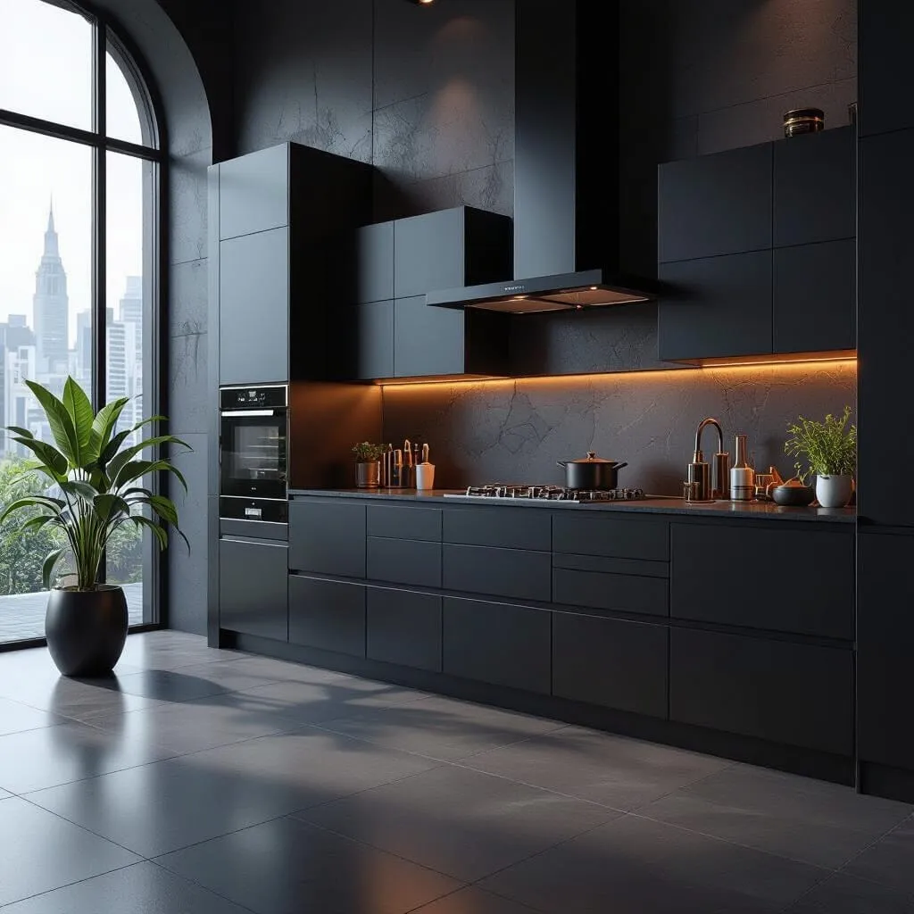 Черная кухня с островом